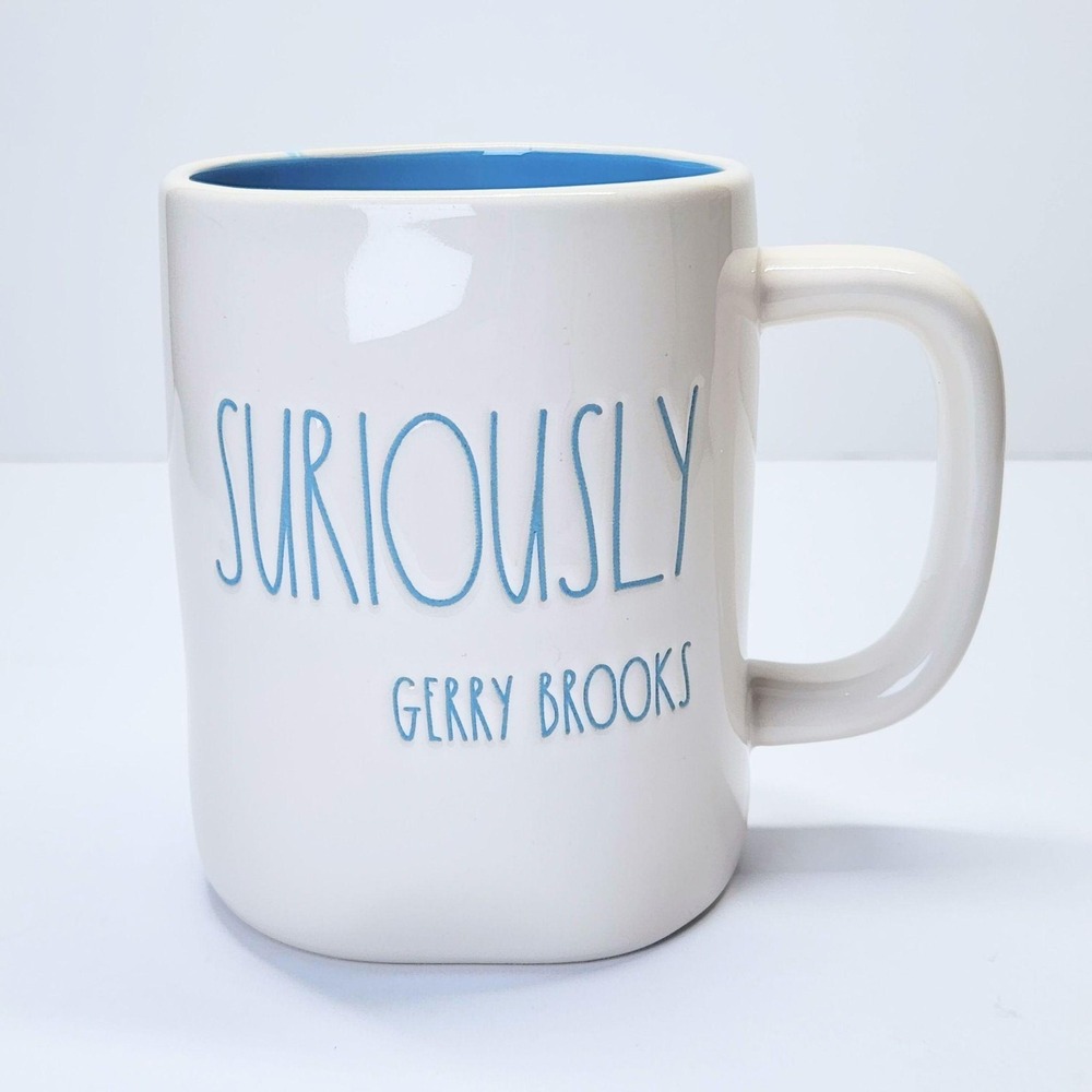 Rae Dunn Suriously Gerry Brooks Mug 20oz Ceramic Coffee Cup Blue Inside Artisan - Picture 6 of 9